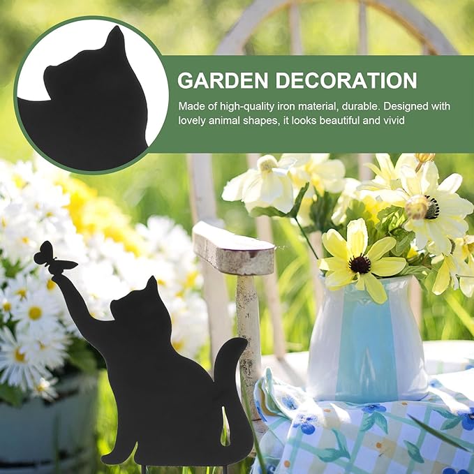 Yardwe Metal Cat Garden Statue Outdoor Animal Decoration 14.56X9.44In Black Cat Ornament for Patio Lawn Backyard