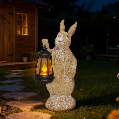 Dr. Bunny Solar Garden Statue, Rabbit Figurine with Glowing Lantern, Handcrafted Resin Outdoor Decor for Patio, Balcony, Yard, Gift for Women, Housewarming, Birthday