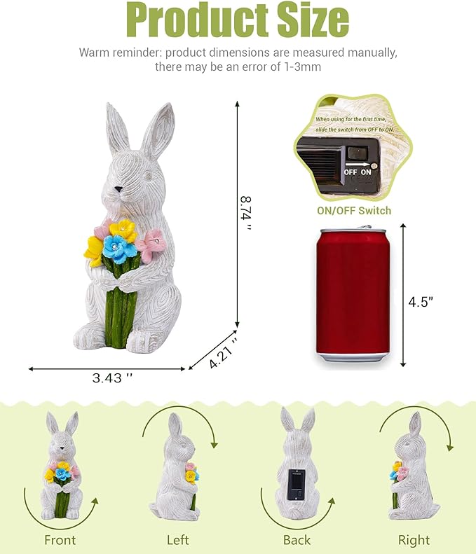 Rabbitcat Solar Garden Outdoor Bunny Statues: Outside Rabbit Decor with Succulent Lights for Balcony Lawn Art Porch Yard - Birthday Gifts for Mom Grandma Women