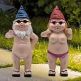 MINICAR Gnome Statue Garden Outdoor Decor Set of 2, Funny Dwarf Sculptures Yard Decorations, Naughty, 8'' Tall