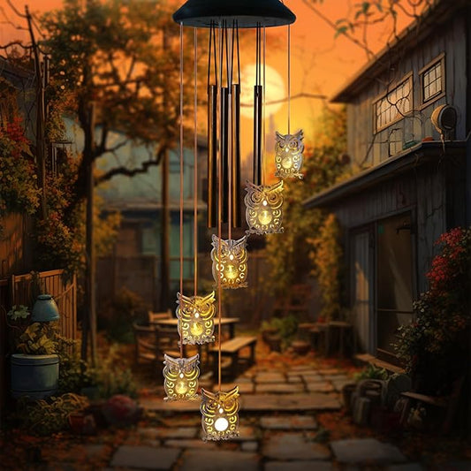 Solar Owl Wind Chimes Outdoor,Solar Wind Chimes for Outside,Hanging Lights Warm LED Garden Patio Yard Decor,Gardening Gifts for Wife Mother Grandmom,Christmas Yard Decorations