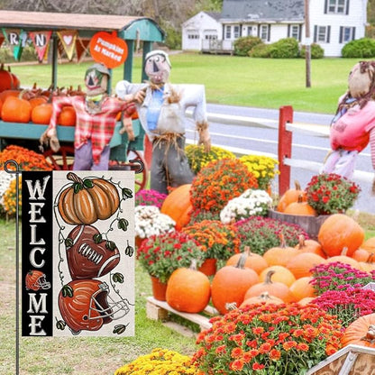 Fall Football Welcome Garden Flags 12x18 Inch Vertical Double Sided, Pumpkin Autumn Sports Game Day Sign Thanksgiving Seasonal Yard Outside Decor DF330