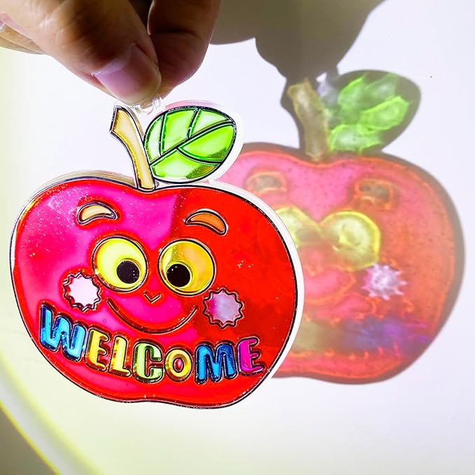 30 Sets Suncatcher Kit Back to School Suncatchers Apple Pencil Window Paint Art Drawing DIY Craft Kits Sun Catchers First Day of School Supplies for Stationery Party Gift Exchange Classroom Activities