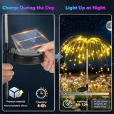 2 Pack Solar Firework Lights Outdoor, Adjustable 32" to 51" Extra Tall, Verified 200 LED Warm White Stainless Steel 3-Section Pole, 8 Modes Waterproof Starburst Garden Lights for Patio Walkway