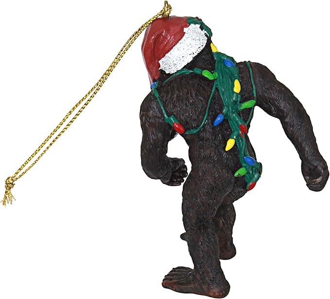 Design toscano yeti with santa hat funny christmas tree ornament, 2 inches wide, 1 inches deep, 3 inches high, brown bigfoot the holiday yetti