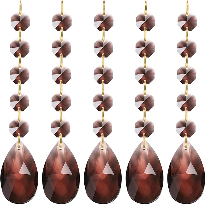 PATIKIL Teardrop Crystal Chandelier, 5 Pack 135mm Length Prisms Part Dark Brown