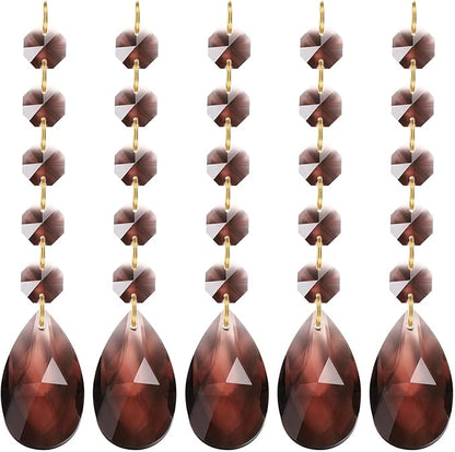 PATIKIL Teardrop Crystal Chandelier, 5 Pack 135mm Length Prisms Part Dark Brown