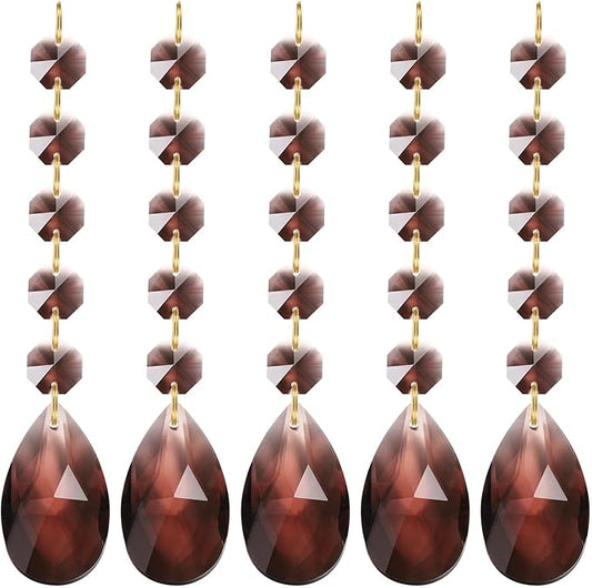 PATIKIL Teardrop Crystal Chandelier, 5 Pack 135mm Length Prisms Part Dark Brown