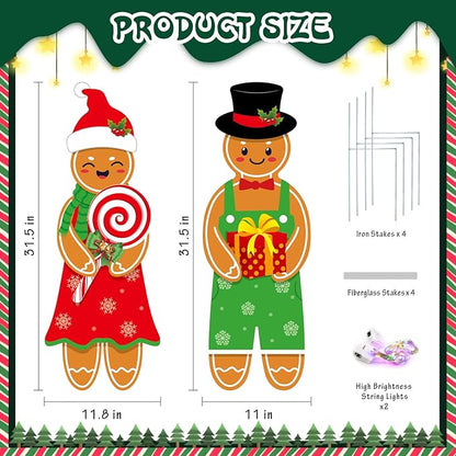 2 Pcs Christmas Decorations Outdoor Indoor Large Gingerbread Man Boy and Girl Yard Stakes - Christmas Tree Decorations - for Lawn Garden Front Door Home Farmhouse Porch