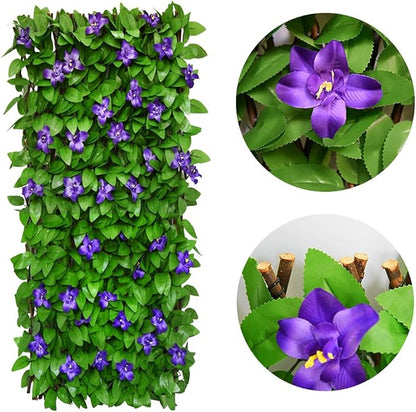 Expandable Fence Privacy Screen for Balcony Patio Outdoor,Decorative Faux Ivy Fencing Panel,Artificial Hedges (2, Purple Flower)
