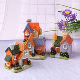 Resin Miniature House 4PCS Miniature House Fairy Gardening Micro Landscape Village Stone House Bonsai Terrarium Crafts Ornaments Accessories Home Decoration (B)