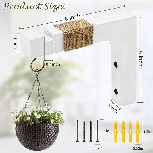 2 Pack Plant Hanger Hooks for Indoor Hanging Plants, Farmhouse Wooden Hanging Basket Wall Hooks for Outdoor Flower Pots Lanterns Wind Chime Lights Garden Decoration