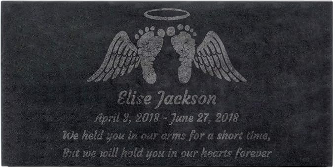 PlaqueMaker Black Granite Memorial Headstone Or Garden Memorial for Lost Infant or Child - Include You Personalized Text. Can be Used as a Sympathy Gift, Garden Stone or Grave Maker (24 x 12 x 2)