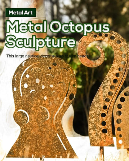 Octopus Garden Sculpture, Octopus Silhouette Artistic Metal Garden Sculpture Squid Garden Figurine Ornaments for Lawn Yard Outdoor Backyard Statue Decorations (50CM)
