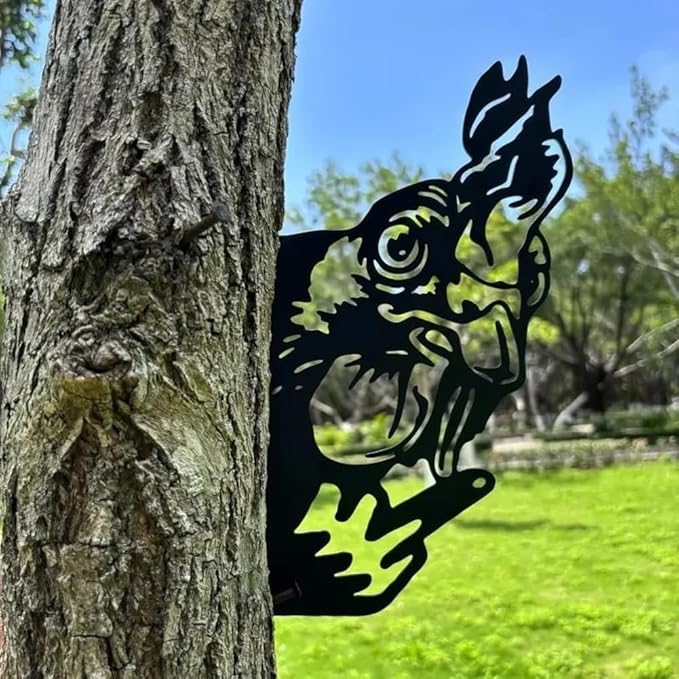 Flipping Off Bigfoot Peeking Animal Metal Sign Funny Middle Finger Yard Art Decor for Tree, Fence, or Corner Outdoor Farmhouse Garden Ornament for Home or Cabin Decoration (#I, 15IN)