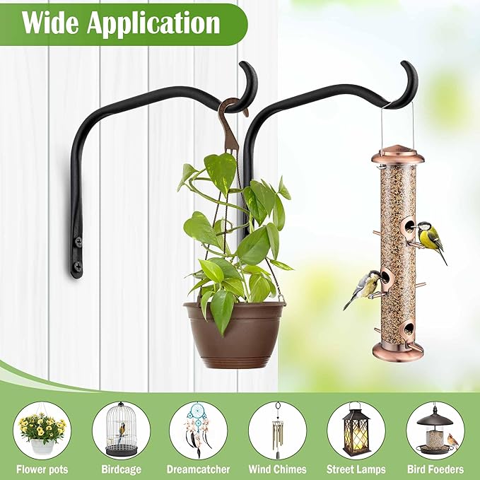 Lifyzoon Durable Plant Hangers Brackets: 2 Pack 6 Inch Outdoor Metal Hanging Plant Brackets - Rustproof Wall Hooks for Hanging Flower Basket Wind Chimes and Lanterns