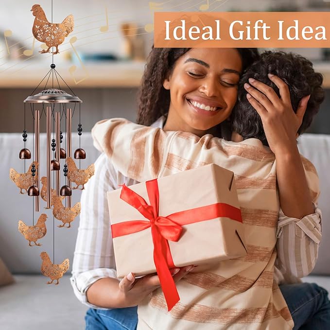 Chicken Gifts Wind Chimes for Outside - Luvsweets Chicken Rooster Gifts for Women Men, Metal Memorial Wind Chimes for Outdoor Garden Decor, Birthday Christmas Mother's Day Present for Mom Grandma