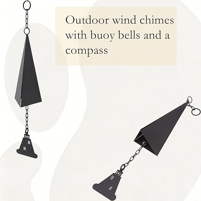 Outdoor Wind Chimes with Buoy Bell & Compass Three-Tone Triangle Wind Bells for Garden,Patio or Porch Decor,Weather-Resistant Iron Windbell Decorations