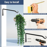 FEED GARDEN 2 Pack 12 Inch Hanging Plant Bracket Wall Hooks Decorative Plant Hangers for Outdoor Hanging Bird Feeders, Wind Chimes, Plant Baskets, Black