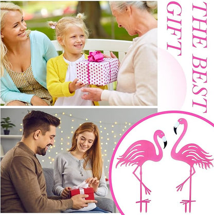 Riakrum 4 Pcs Flamingos Outdoor Yard Decor Pink Metal Flamingos for Yard Garden Large Bird Statue Ornaments for Lawn, Patio Outside Art Decor
