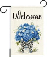 Blue Hydrangeas Spring Garden Flags for Outside,Welcome Spring Yard Flag for Porch Lawn Outside Decor 12x18 Inch Double Sided