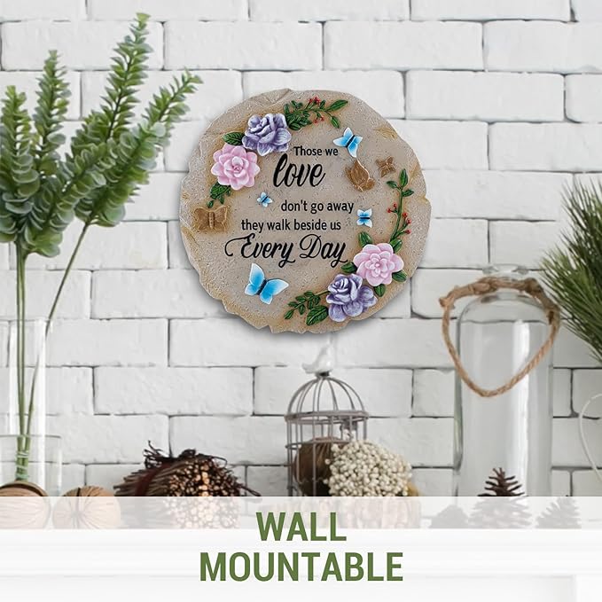 MyGift 9 Inch Resin Memorial Stepping Stone, Butterfly & Floral Sympathy Plaque, Bereavement Remembrance Gifts for Loss of Loved One, Outdoor Remembrance Stone
