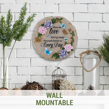 MyGift 9 Inch Resin Memorial Stepping Stone, Butterfly & Floral Sympathy Plaque, Bereavement Remembrance Gifts for Loss of Loved One, Outdoor Remembrance Stone