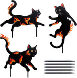 3 Pack Metal Black Cat Statues with Flame Design -Black Cat Decor Yard Signs with Stakes, Rustproof Halloween Yard Decor, Outdoor Garden Stakes for Haunted House, Lawn, and Everyday Decor (3)