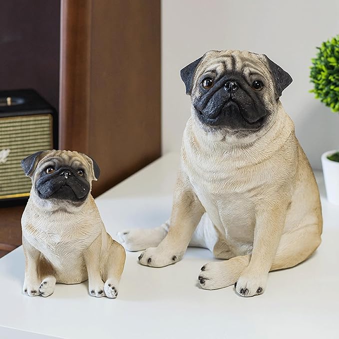 Garden Statues Realistic Lifelike Adorable Sitting Pug Dog Statue 8"/13" Tall Pet Pal Pugs Puppy Pup Dog Breed Collectible Resin Decor Figurine Yard Ornaments Decor