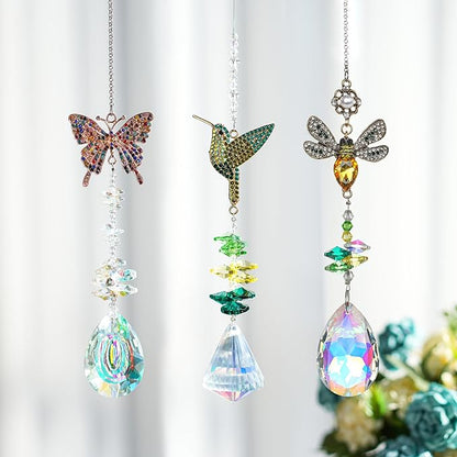 H&D HYALINE & DORA 3Pcs Crystal Suncatcher for Windows Hanging Prism Rhinestones Sun Catcher with Chain and Hook Rainbow Maker for Ceiling Garden Home Indoor Decor
