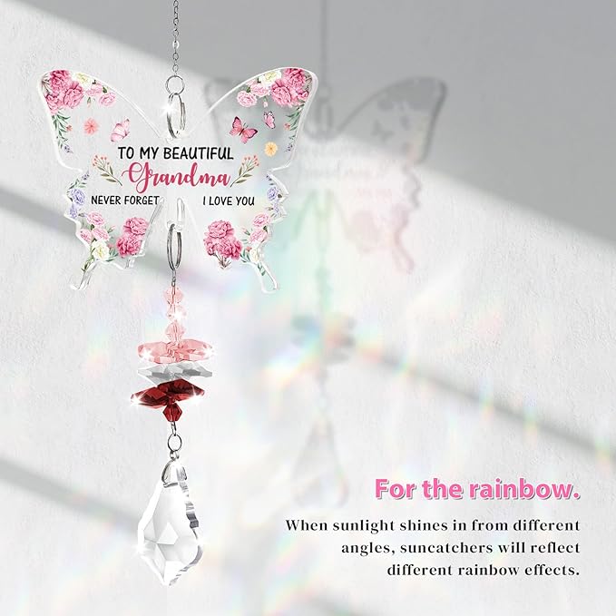 Funnli Gifts for Grandma, Grandma Birthday Gifts Crystal Suncatcher, Christmas Birthday Mothers Day Thanksgiving Valentines Day Gift for Mimi Nana from Grandkids Window Hangings Home Decor