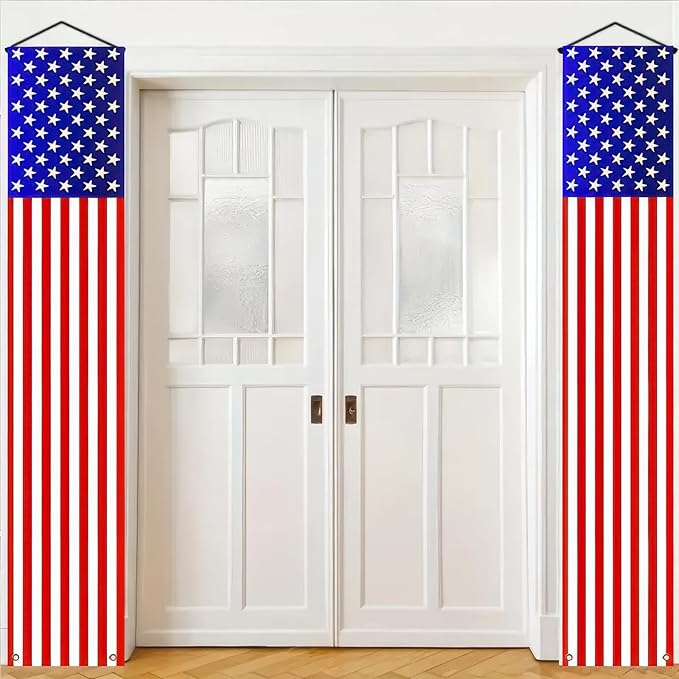 BlissYard 2Pcs Patriotic Decor Door Banner USA Independence American Flag Banners Hanging Porch Signs for Memorial Day Veterans Day Labor Days 4th of July Decorations for Yard Indoor Outdoor Supplies