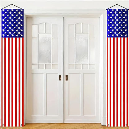 BlissYard 2Pcs Patriotic Decor Door Banner USA Independence American Flag Banners Hanging Porch Signs for Memorial Day Veterans Day Labor Days 4th of July Decorations for Yard Indoor Outdoor Supplies