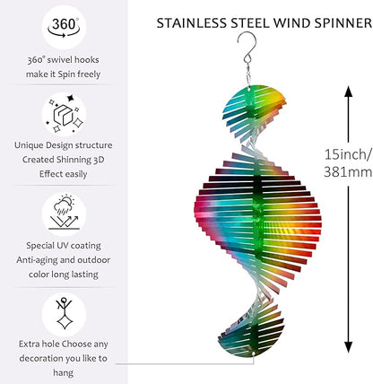 Aoedelyart Wind Spinner Rainbow Wave Wind Spinners for Yard and Garden,15in Hanging Kinetic Yard Art Wind Sculpture,3D Wind Spinners Outdoor & Indoor Rainbow Helix Garden Decor Christmas Ornaments