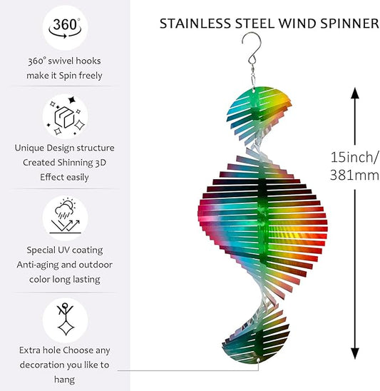 Aoedelyart Wind Spinner Rainbow Wave Wind Spinners for Yard and Garden,15in Hanging Kinetic Yard Art Wind Sculpture,3D Wind Spinners Outdoor & Indoor Rainbow Helix Garden Decor Christmas Ornaments
