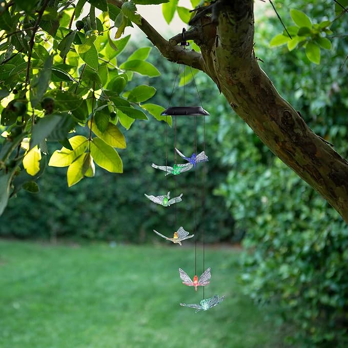 Alpine Corporation 27" Tall Outdoor Solar Powered Wind Mobile with Color Changing LED Butterfly Lights