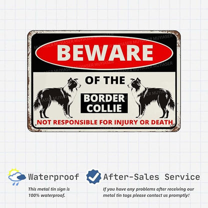 Beware Of The Dog Border Collie Sign Aluminum Metal Tin Signs Outdoor Yard Sign Warning Sign For Fence Yard Home Kitchen Farm Garden Wall Decor 8x12 Inch