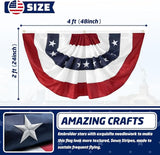 2Pack American Pleated Fan Bunting Flag 2x4 Ft USA Bunting Banner Decorate Patriotic‘s Day 250Years Anniversary Embroidered Stars with Canvas Header Brass Grommets 4th of July Outdoor Decor