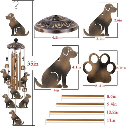 Bronze Dog Wind Chimes for Garden/Home/Balcony/Lawn/Tree/Yard/Indoor/Outside Decoration, Retro Wind Catcher, Dogs Decor, Blessing Wind Bells, Memorial WindChimes Gifts for Mom, Grandma, Woman, Friend