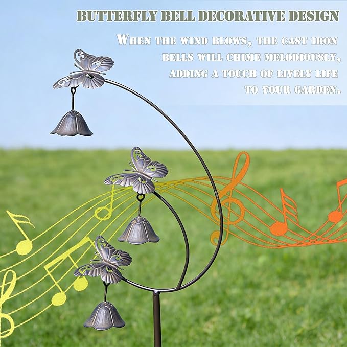 Gardens Metal Butterfly with Bells for Outside Yard Art，Decorative Garden Stakes