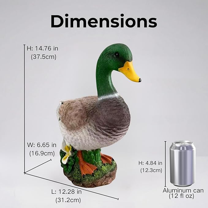 Porch Duck Statue Outdoor Decor,14.8''(H) Realistic Large Mallard Garden Statue for Yard Lawn,Resin Animal Sculptures Home Patio Art Decorations