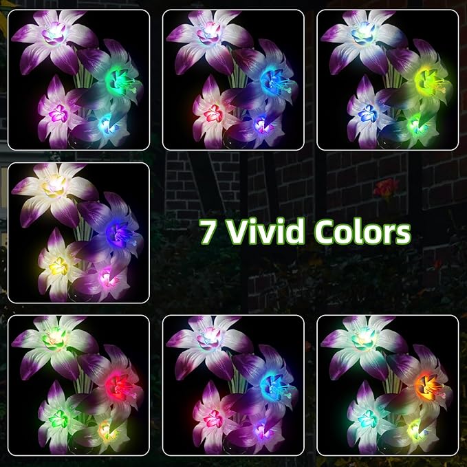 Solar Garden Lights Outdoor - Solar Flowers Lights Outdoor Decorative Waterproof, 40 Hour Coloring Changing Lily Flower Yard Pathway Light Solar Powered, Cemetery Decoration, Backyard Decor, 4pcs