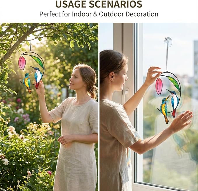 Hummingbird Gifts for Women, Hummingbird Sun Catcher for Window Hanging, Mothers Day for Mom Grandma Bird Lovers, Spring Suncatcher Garden Decor for Indoor Outdoor Windows(1)