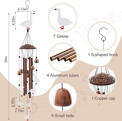 Arrowbash Goose Wind Chimes for Outside 34" Metal Windchimes Outdoors Valentine Goose Gifts for Women Men Mom Memorial Birthday Housewarming Festival Yard Patio Porch Geese Garden Decor