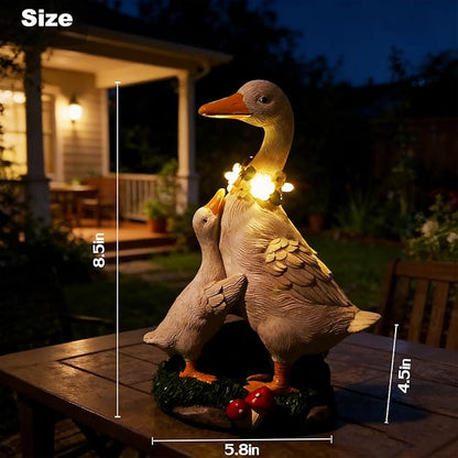 Porch Goose Statue Outdoor, Solar Garden Statue Goose Figurine Lights Outdoor Waterproof, Resin Outdoor Sculpture for Yard Porch Patio Lawn Garden Decor, Unique Gifts for Mom Grandma Women