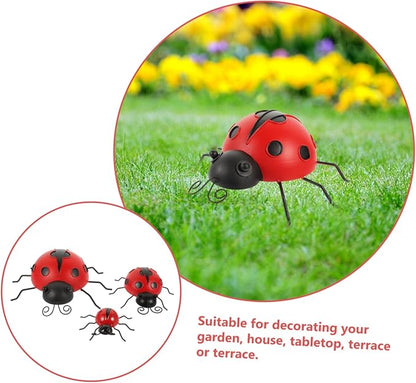 LIOOBO 3pcs Ladybug Garden Statues Iron Ladybug Ornaments for Outdoor Decor Garden Sculptures Statues