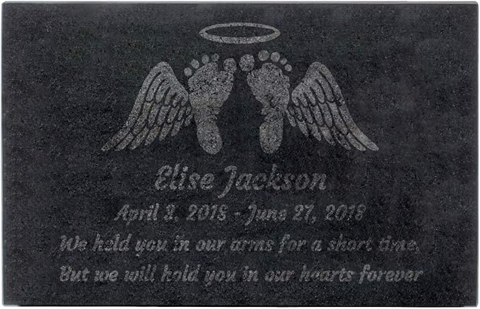 PlaqueMaker Black Granite Memorial Headstone Or Garden Memorial for Lost Infant or Child - Include You Personalized Text. Can be Used as a Sympathy Gift, Garden Stone or Grave Maker (14 x 9 x 2)