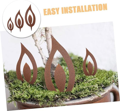 Cabilock 3pcs Metal Candle Flame Stake Rustic Iron Garden Decor for Outdoor Spaces Vintage Aesthetic Lighting for Patios and Gardens Weather-Resistant Design