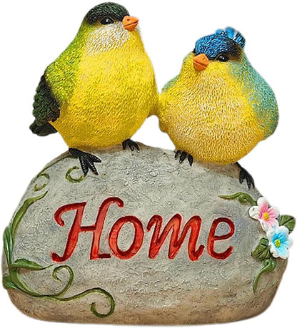 Bird Garden Statue, 6.31 Inch Lifelike Standing Bird with Hope Characters Stone, Small Resins Figurine for Home Table Outdoor Lawn Porch Patio Balcony Yard Decor (b)