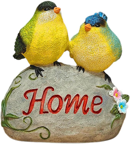 Bird Garden Statue, 6.31 Inch Lifelike Standing Bird with Hope Characters Stone, Small Resins Figurine for Home Table Outdoor Lawn Porch Patio Balcony Yard Decor (b)
